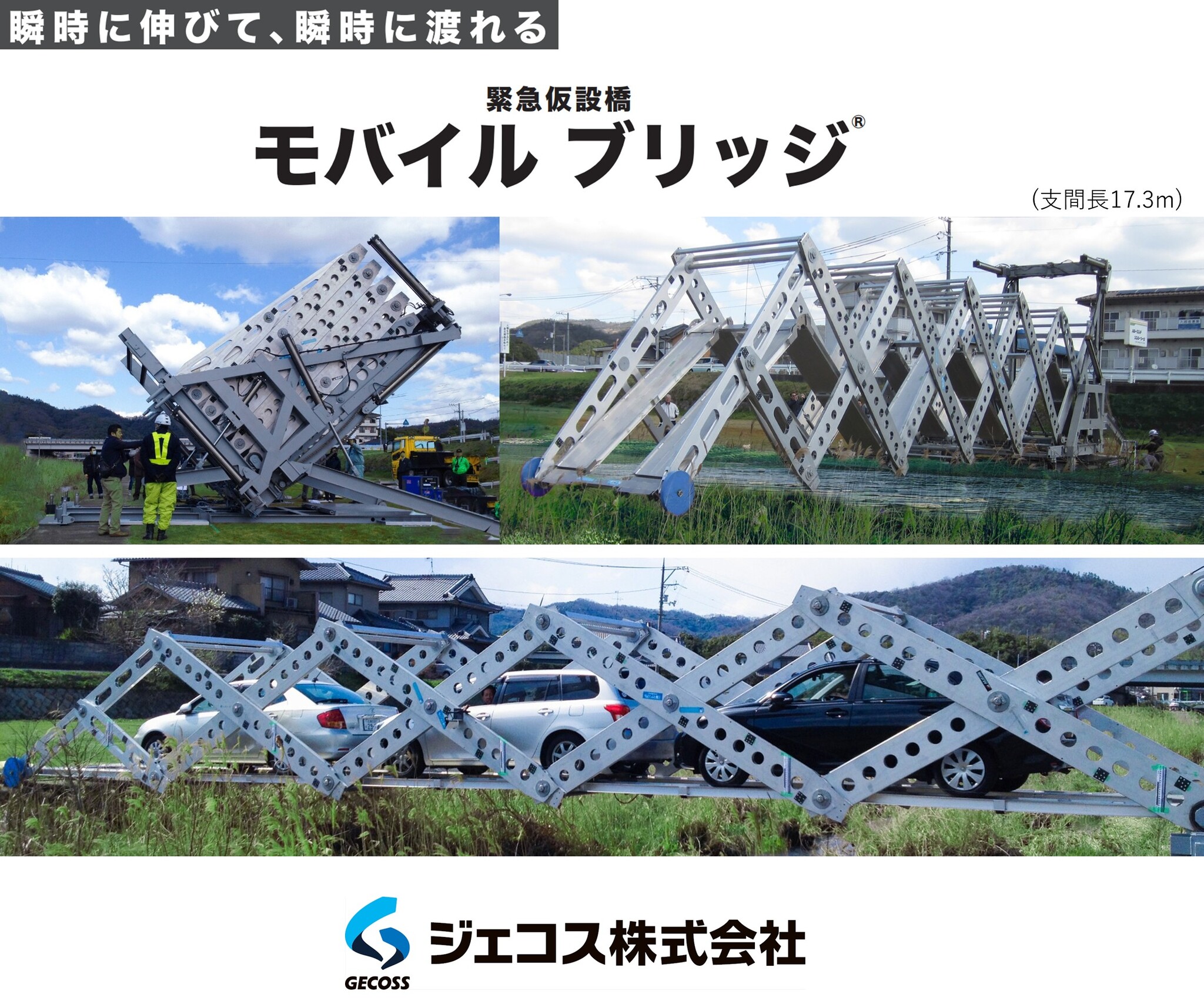 瞬時に伸びて瞬時に渡れる　緊急仮設橋　モバイルブリッジ